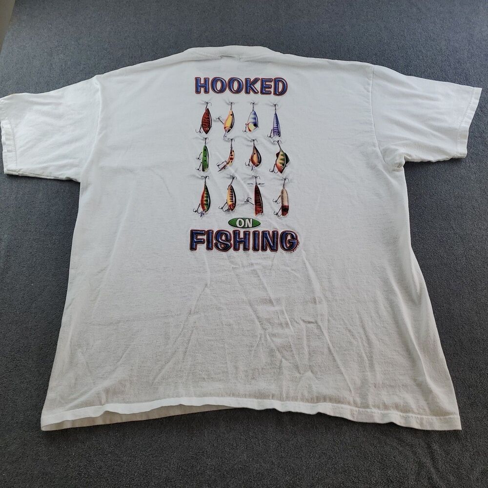 Vintage Boss Pro Shops Hooked on Fishing TShirt Men's Size XL White